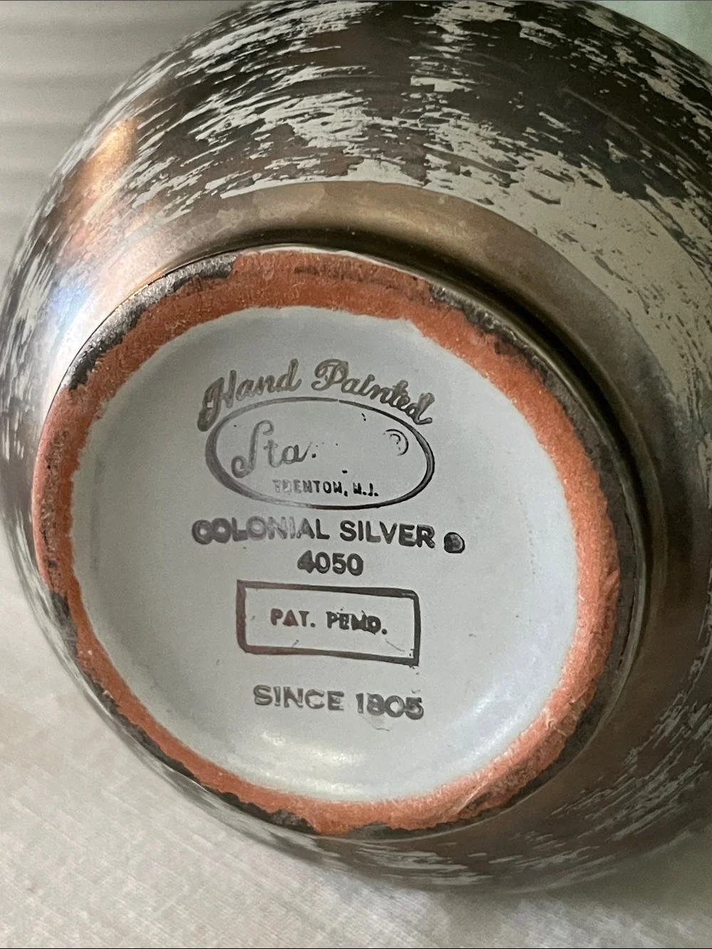 Vintage Stangl Colonial Silver 4050 Hand Painted MCM Pottery Vase 8”